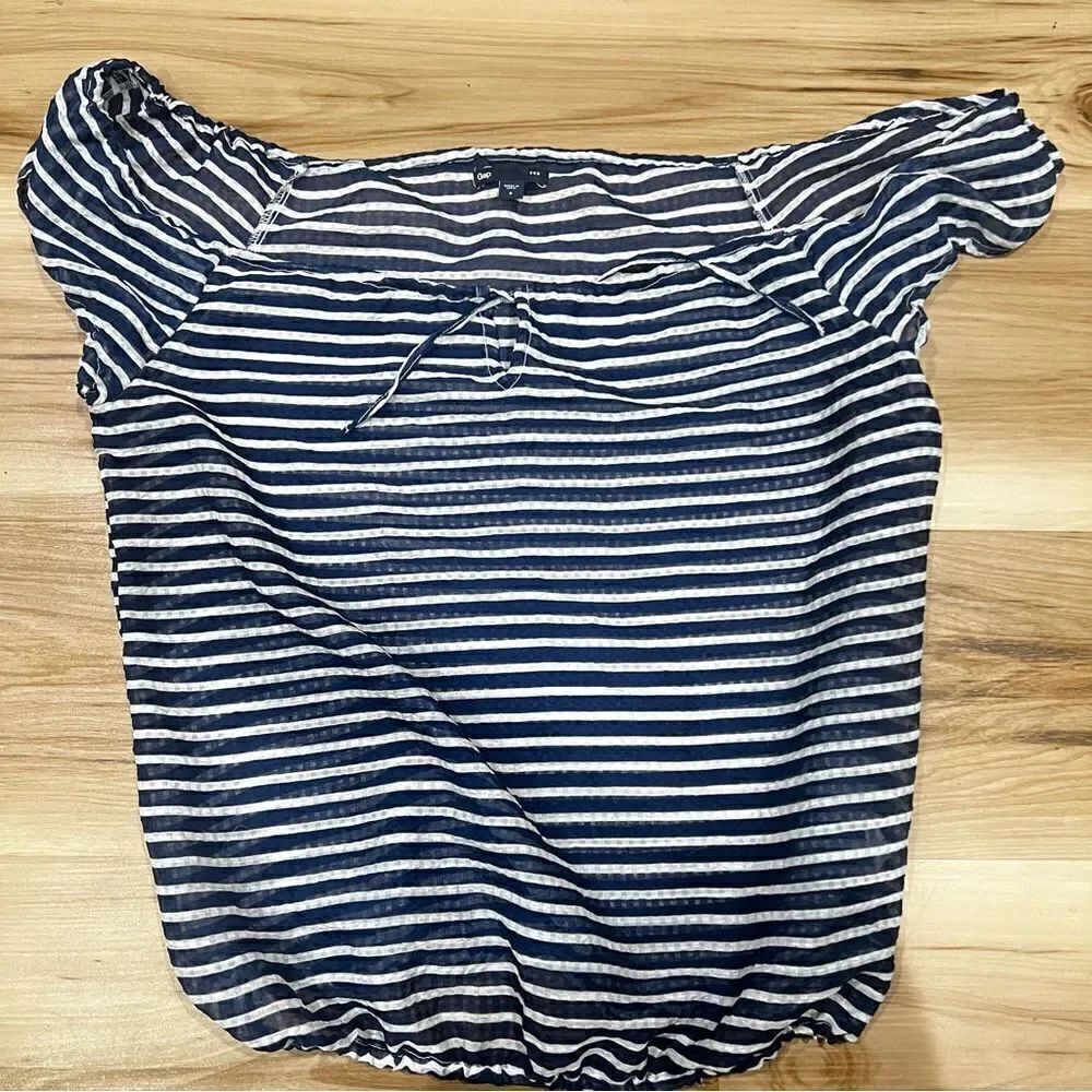 Gap Blue and White Banded Off the Shoulder Striped Blouse Womens Small